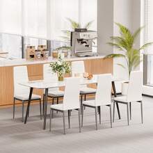 Modern Dining Room Accent Chairs Set Of 4, Upholstered Leather Side Chair For Dining Tables, Space-Saving Kitchen Table Chair With Thick Cushions And Metal Legs, White - Nghệ thuật da 4 mảnh màu trắng - Xem 1