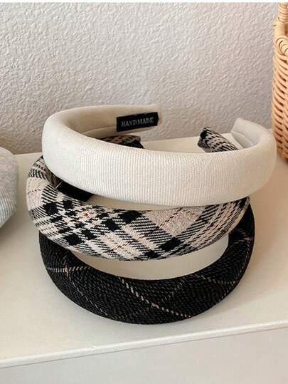 قطعة واحدة شريط رأس قماش مربعات كلاسيكي، إكسسوار شريط شعر إسفنجي ذو تاج مرتفع للخارج، الخريف/الشتاء، حمام الاستحمام والمكياج