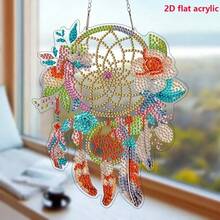 Kit de pintura de diamantes 5D - Atrapasueños de flor y pluma plana 2D, arte de mosaico de diamantes de colgante de sol, bordado de diamantes con forma asimétrica, adecuado para aficionados, decoración multiusos para pared y ventana para patio, habitación, jardín