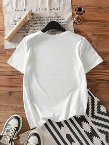 1 camiseta gráfica con estampado digital para mujer Minimalista, moderno, sencillo, elegante Camiseta casual de cuello redondo y manga corta. Camiseta de algodón ligera para las cuatro estaciones, lavable a máquina, no lavar en seco. - Blanco - Ver 3