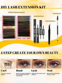Bộ nối mi tự làm - Độ dài hỗn hợp 10-16mm, gồm các cụm 10D, 20D, 30D và 40D, kiểu mắt mèo, cosplay, kiểu Nga, tự nhiên, dày và ấn tượng, bao gồm keo dán và keo bịt kín, nhíp, dành cho người mới bắt đầu, độ dày 0,07mm, uốn cong chữ D, thích hợp sử dụng tại nhà. - Màu vàng - Xem 12