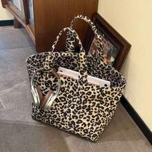 2025 New Leopard Print Canvas Tote Bag, High-End Casual Commuter Shoulder Bag With Large Capacity For Women, New Fall Winter Cheetah Print Purse For Women