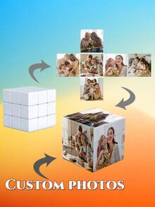 1pc Customized Photo Cube, Durable ABS Material, Sturdy Structure With Smooth Edges, Supports Personalized Photos, 360° Rotatable Puzzle Effect, Suitable For Birthday, Wedding, Anniversary, Graduation Occasions, Great Gift For Couples, Parents, Friends, Modern Home/Office Decor