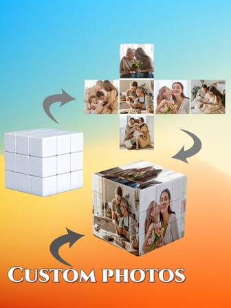 1 st. anpassad fotokub, slitstarkt ABS-material, robust struktur med släta kanter, stöder personliga foton, 360° roterbar pusseleffekt, lämplig för födelsedagar, bröllop, årsdagar, examenstillfällen, utmärkt present till par, föräldrar, vänner, modern hem-/kontorsinredning