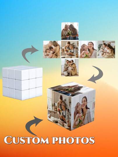 1pc Customized Photo Cube, Durable ABS Material, Sturdy Structure With Smooth Edges, Supports Personalized Photos, 360° Rotatable Puzzle Effect, Suitable For Birthday, Wedding, Anniversary, Graduation Occasions, Great Gift For Couples, Parents, Friends, Modern Home/Office Decor