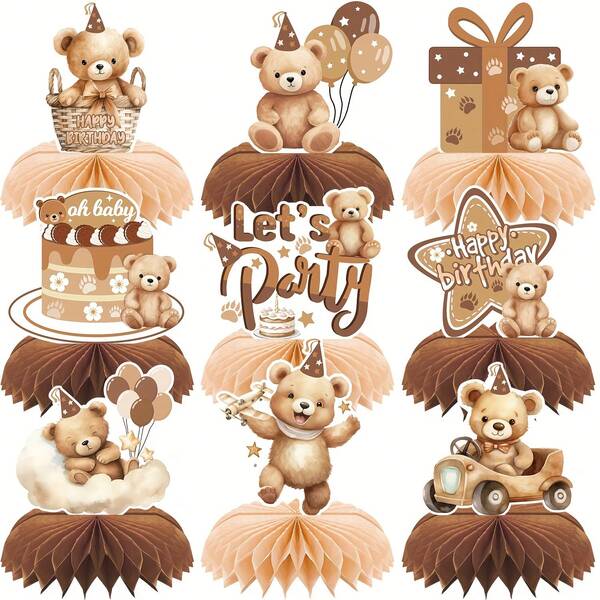9 Pieces Bear Birthday Centerpieces Table Decorations Boys And Girls Birthday Party Decorations Teen Shower Birthday Party Decorations