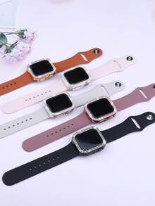 5-Pcs Set For Women, Rhinestone Decoration, Charming And Fashionable, Drop-Proof Protective Case, Compatible With Apple Watch Cases 38/40/41/42/44/45/46/49mm, Compatible With Apple Watch Series Ultra/Se/11/10/9/8/7/6/5/4/Se, Hard Pc Hollow Shell, Touch-Sensitive, Easy To Wear
