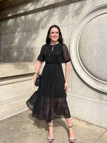 RIVERA. ELEGANT PLAIN MIDI DRESS WOMEN'S DRESS - Black - View 10