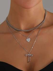 1pc Women's Butterfly & Crystal Heart Pendant Necklace, Multi-Layer Fashionable Sexy Charm Necklace