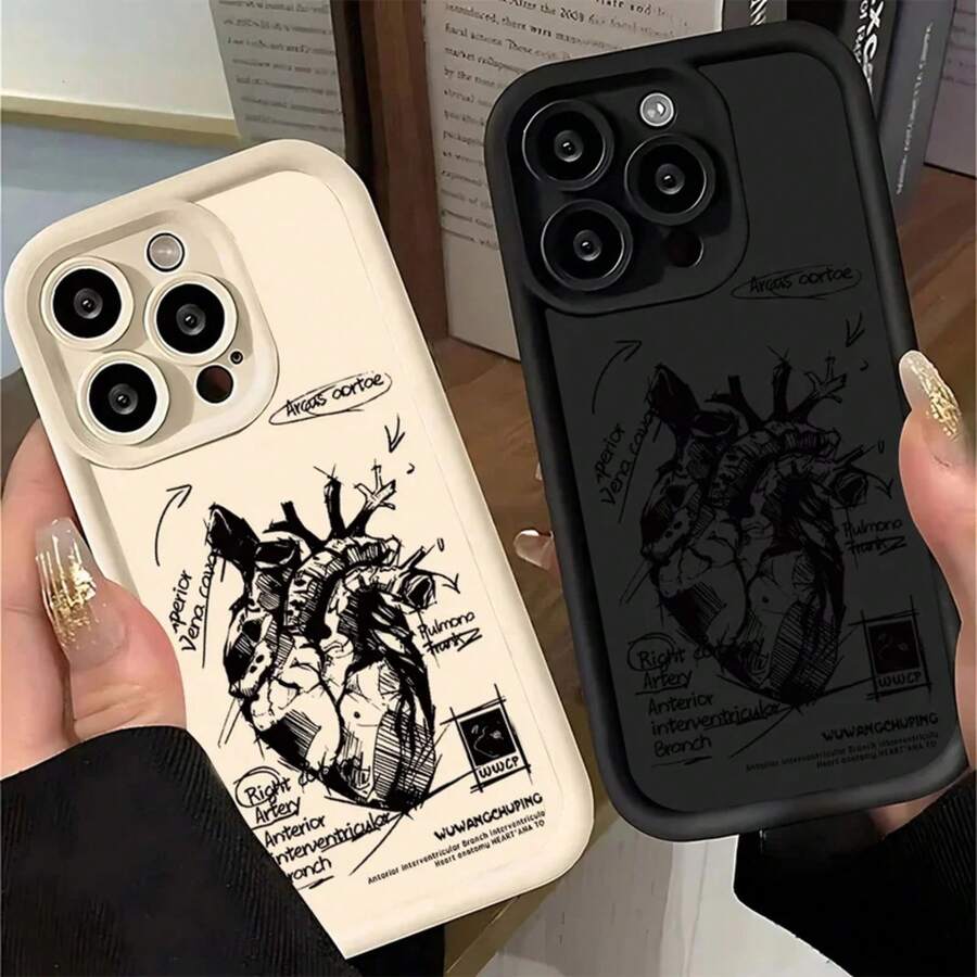 Funda de teléfono médica con modelo cardiovascular creativo compatible con 17 15 Pro Max 11 12 13 14 16 Pro XR 7 8 Plus, funda anti-caída, compatible con funda de 17, funda de 17 Pro, funda de 17 Pro Max - Rosa roja F1118 - Ver 1