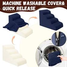 Dog Stairs & Ramp - High-Density Foam Pet Steps, Extra-Wide Non-Slip Orthopedic Dog Ladder With Soft Foam Padding, For Injured/Senior Pets & Small Cats To Access High Beds/Couches - 藏青色 - 查看 7