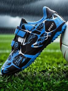 Scarpe da calcio/calcetto per teenager, studenti, allenamento sportivo, con motivo mimetico asimmetrico, punte morbide, chiusura a strappo, antiscivolo, consegna casuale
