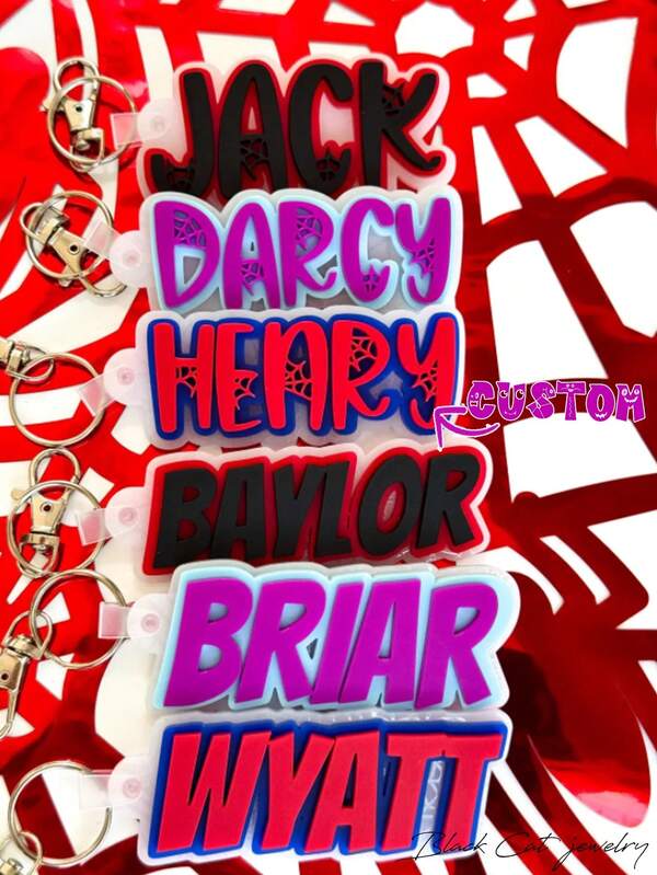 1pc Personalized Spider Web Acrylic Keychain, Creative Custom Name Bag Tag For Halloween