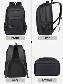 Men's Multi-Compartment Nylon Letter Print Backpack, Fits 15.6 Inch Laptop, Multi-Pocket Lightweight Bookbag, Large Capacity Travel Bag, Convenient Commuter Daypack, Multifunctional Backpack Suitable For Students, Middle/High School, Business Travel, Tourism, Daily Commute, Outdoor Sports, Holiday & Birthday Gift Laptop Bag