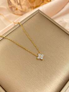 1pc Elegant Diamond Four-Leaf Clover Necklace 925 Sterling Silver Women's Delicate Necklace High-End Jewelry Party Gift Birthday Gift Dating Essentials