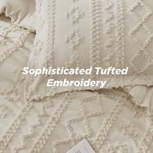 Bedsure Mother's Day Tufted Boho Comforter Set - Linen Boho Bed Set, GentleSoft™ 3 Pieces Farmhouse Shabby Chic Embroidery Bedding, For Spring Decor, Wedding Decor, Easter Decor, Room Decor, Home Decor - Gạo da hươu - Xem 4