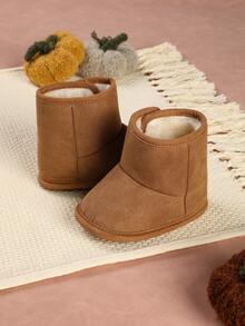 1 Pair Infant Boots With Hook And Loop Closure, Versatile And Minimalist Design. Soft Sole For Comfort And Durability, Suitable For Spring, Autumn And Winter - Brown - View 5