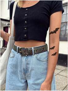 2 个黑色万圣节蝙蝠临时纹身贴纸，防水防汗，易于去除，不反光。 - 黑色 - 查看 2