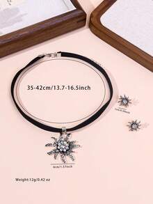 1pc Elegant Rhinestone Snowflower Pendant Necklace & 1 Pair Snowflower Earrings, Suitable For Women, Beer Festival, Daily, Holiday Outfits