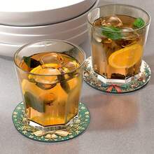 6 buc/set sau 420 buc/70 seturi suporturi pentru băuturi cu imprimeu de reni și clopoței de Crăciun, suporturi rotunde absorbante din cauciuc, cu fund moale din cauciuc gros de 10 cm/2 mm, suport din cauciuc moale, suporturi decorative, potrivite pentru căni, decor pentru masă de bucătărie, decor pentru bucătărie, decor pentru masă