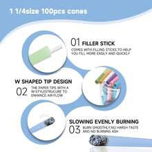 100 PACK Colorful Pre Rolled Cones| King Size Rolling Paper Cone With Loader And Packing Sticks - 彩色 - 查看 6