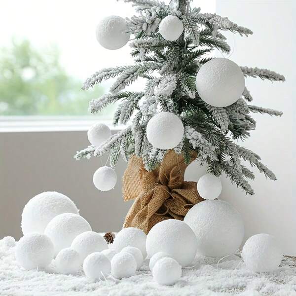 6pcs Christmas Tree Hanging Ornaments, Snowball, Wedding Ceiling Decor, Pure White Foam Balls, Store Holiday Decorations Home Decor Christmas Decorations Room Decor Winter