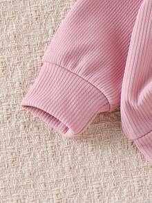 2pcs Baby Girls' Cute Knitted Floral Long Sleeve Top And Colorblock Leggings Set, Spring/Autumn - Pink - View 7