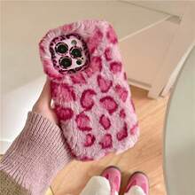 Leopard Plush Phone Case With Wrist Strap, Suitable For  14 Pro Max,  14 Pro,  14,  15 Pro Max,  15 Pro,  15,  16 Pro Max,  16 Pro,  16,  13 Pro Max,  13 Pro, Minimalist Design For Women