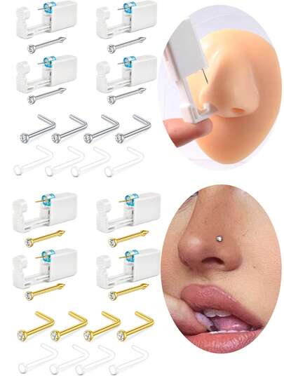 AVYRING 12Pcs Nose Piercing Kit Piercing Gun Built-In Nose Studs Clear Nose Stud Painless Self Piercing Kit With 20G Nose Rings Stud Disposable Piercing Gun For At Home Nose Piercing