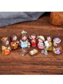 Vintage Harz Krippen Figuren Set - Religiöses Thema Gebetsraum Dekoration - Weihnachtskrippe Szene - Handgefertigte Tischdekorationen für Weihnachten, Halloween, Ostern, Erntedankfest - Verschiedenfarbig - Übersicht 5