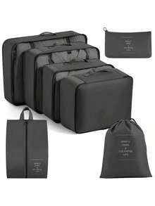 7 Piece Luggage Organizer Set, Travel Packing Cubes With Laundry Bag, Compression Shoe Bags, Clothes & Underwear Storage Bags, Unisex Design - Beige - View 9