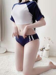 1set (Top*1 + Shorts*1) Sailor Costume Cute Playful Innocent Super Short Fitness Leotard Gift, Party Dress