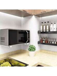 KOKILA 2 Unids Soporte para Horno de Microondas de Acero Inoxidable,Estiramiento Plegable Montaje en Pared Estante Estante Ajustable para Cocina Casera,horno soporte de Acero inoxidable (Pares de Accesorios microondas) - Plateado - Ver 2