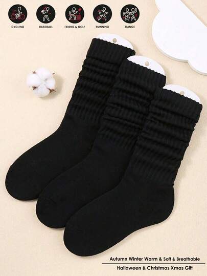 1/3 Pairs Black Socks Crew Socks Bubble Pile Socks Fall Autumn Winter Warm Slouch Knit Socks Men's And Women's Compression Socks Comfortable & Breathable, Fashionable Perfect Gifts For Hiking, Back To School, Halloween & Christmas Xmas