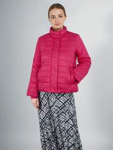 Damen Steppmantel mit Rundhalsausschnitt und Langarm, mit Taschen, weich, warm und atmungsaktiv, normale Länge, Winter