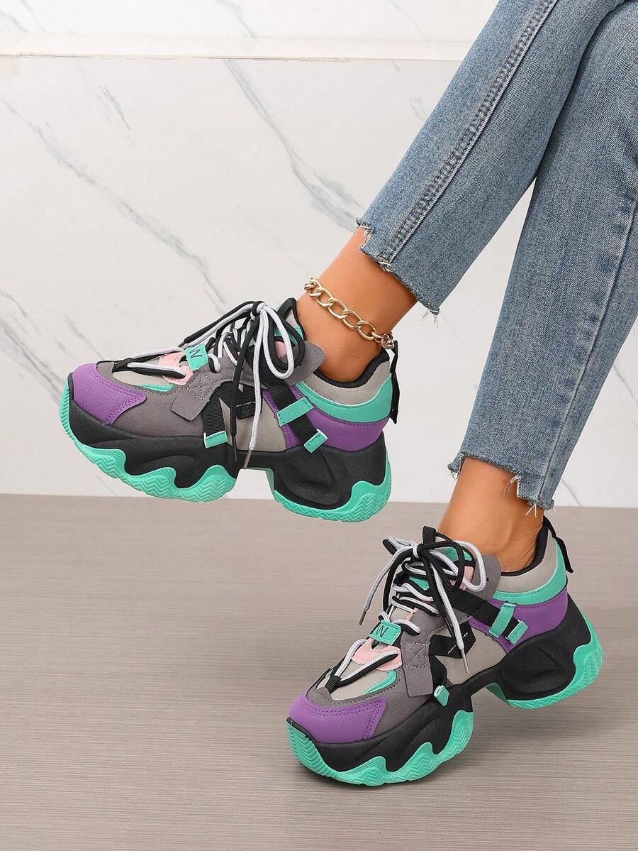 Old Daddy Shoes Ladies New Explosions Breathable Platform Shoes Ladies Shoes Popular Retro Casual Street Sports Shoes. - 淺灰紫 - 查看 1