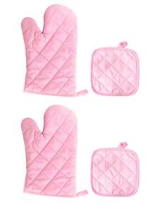 Solid Polyester Fabric Printing Oven Holder Set, Oven Gloves, Microwave Gloves And Table Protectors, Left And Right Hand Baking Gloves, Heat-Resistant Household Kitchen Boilers