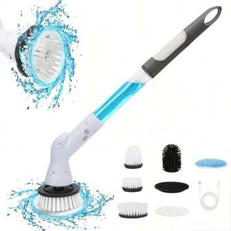 SOKANY Multi-Functional Electric Rotating Scrubber With 6 Replaceable Brush Heads - USB Rechargeable, Wireless Tile, Grout And Carpet Cleaner, 2000mAh Lithium Battery Powered, With Detachable Head And Built-In Liquid Dispenser For Home And Bathroom Cleaning - Suitable For All Surfaces - Perfect Gift For Housewarming And Cleaning Enthusiasts