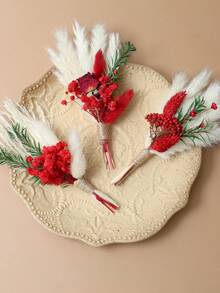 5 Pces Boho Dried Pampas Grass Bouquet Mini Various Natural Dried Flower Combinations With Stem Dried Embossing Flower Dry Floral Arrangement For Vase, Carfts, DIY, Wedding, Christmas & Home Decor