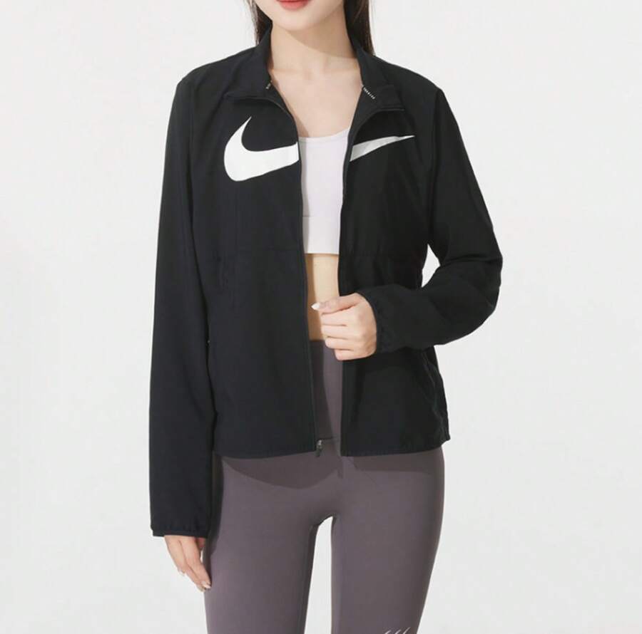 Nike معطف نسائي مزود بخطاف كبير، سترة رياضية فضفاضة غير رسمية منسوجة بياقة واقفة