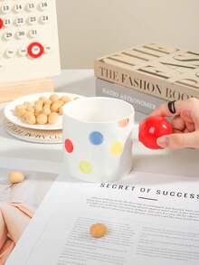 1pc Creative Ceramic Mug, With Ball-Shaped Handle & Hand-Painted Dotted Design, 2 Styles Available, Suitable For Home/Restaurant Use, Coffee/Milk Cup, Personalized Gifts, Gifts For Women, Mom Gifts, Birthday Gifts