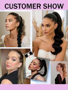 Ponytail Extension Human Hair Real Human Hair Clip In Wrap Around Long Straight Ponytail With Magic Paste Pony Hairpieces For Women - Multicolor - View 7