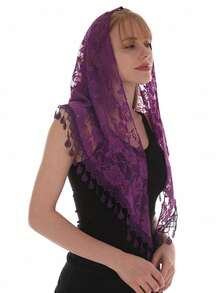 1件时尚纯色蕾丝三角头纱，轻盈花卉刺绣镂空披肩围巾，适合教堂祈祷、婚礼头纱、新娘头纱、秋季女装、情人节配饰