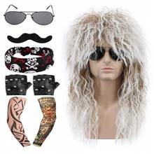 8 Piezas Disfraz de Rockero de los 70s 80s Peluca de Heavy Metal Hombre Mujer Peluca Hippie con Gafas Guantes Punk Mangas de Tatuaje para Accesorios de Fiesta Punk de los 80s, Peluca Larga, Gafas, Barba, Pañuelo, Guantes, Brazos con Flores, para Disfrazarse en Fiestas de Halloween - Multicolor - Ver 9