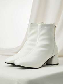 2024 Autumn/Winter Fashion Women White Boots, High Heel Square Toe Elastic Ankle Booties, Stylish Sexy Party Elegant Riding Boots Winter Gifts