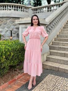 RIVERA. ELEGANT PLAIN MIDI DRESS WOMEN'S DRESS - Baby Pink - View 4