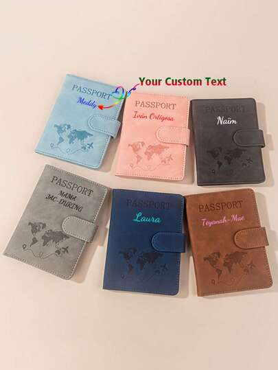 Custom Text Logo PU Leather Passport Holder Cover, Airplane Tickets Passport Wallet Travel Document Organizer,All-Purpose,Large Capacity,Versatile,Multifunction,Colorful,Cute,Adorable,Contracted,Funny,Kawaii,Y2K,Minimalist,Commuting,Business Casual,Basics,Custom,Personalized,Unique,Customized,Ideal Gifts For Him,Ideal Gifts For Her,Her,Family,Friends,Girlfriend,For Anniversaries,For Birthdays,For Holiday/ Vacation,For Outdoors/Outings/Travel/Hiking/Stadium/Sports/Climbing,For Business/Commute/Work/Office,Customized Luggage & Travel Gear