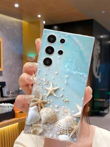 1pc Blue Ocean Pearl Shell Starfish Seashell Transparent Soft Phone Case Compatible With Samsung Galaxy A04e/12/A13/A14/A34/A50/A52/A53/A54/S21/S22/S23/S24/S25/S25Ultra