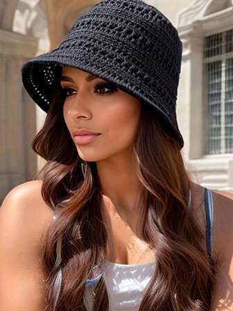 1件装新款镂空渔夫帽透气渔夫帽百搭休闲显脸型适合外出游玩聚会户外穿戴装饰可折叠水桶帽