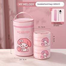 Sanrio 3-Layer Stainless Steel Thermal Bento Lunch Box, 600ml/400ml Capacity, Microwave , Leak-Proof, Long-Lasting Insulation, Suitable For Office Workers And Students